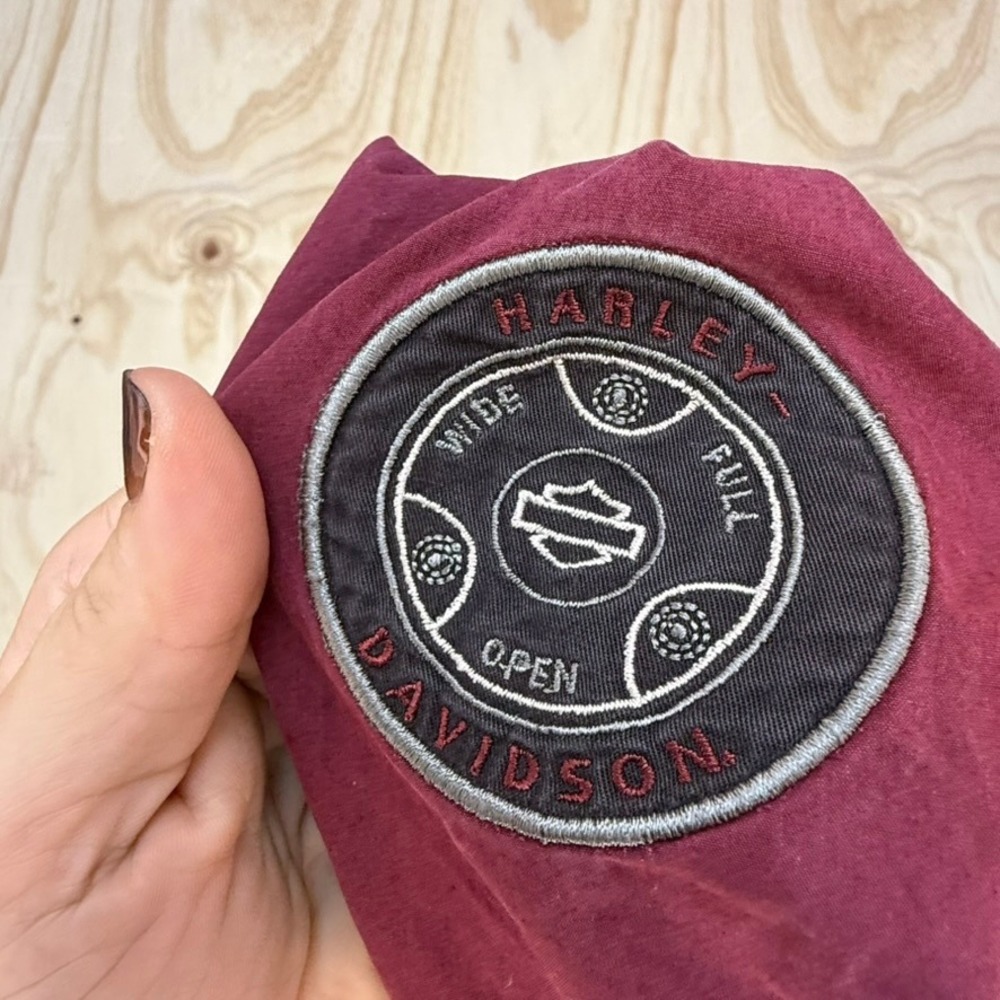 Harley Davidson Mens XXL Long Sleeve Button Down Shirt Burgundy No Cages Patches - Picture 8 of 11